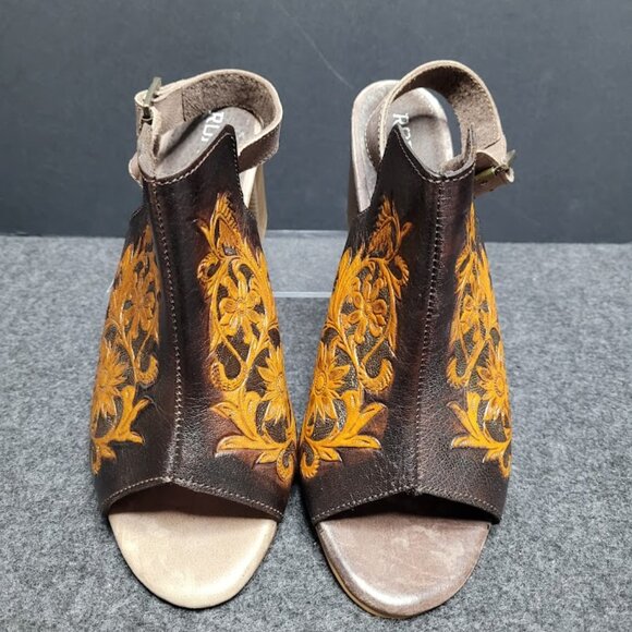 ROPER Mika Floral Leather Peep Toe Shootie Pumps Sandal Sz 10 - Picture 3 of 15